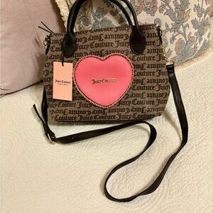 Juicy Couture Brown and Pink Crossbody Bag with Heart Accent